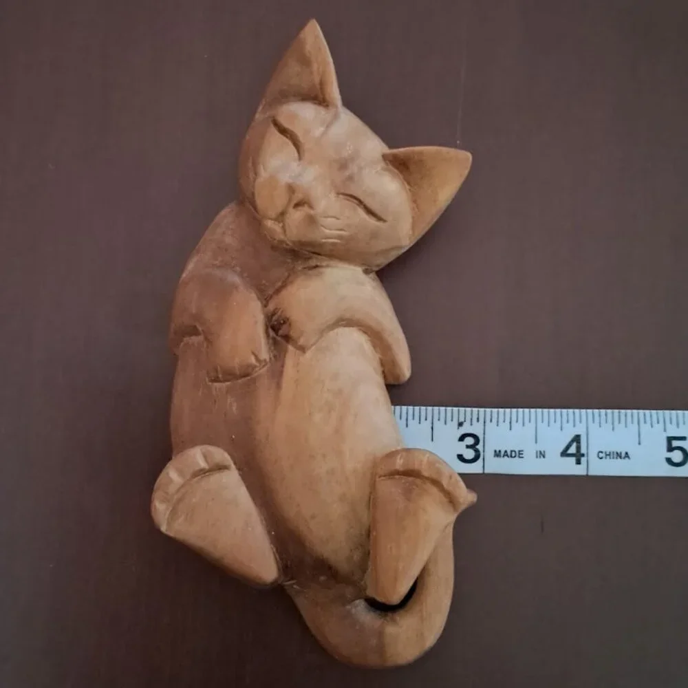 Vintage Balinese Hand Carved Wooden Sleeping Cat Folk Art Figurine - Picture 5 of 9